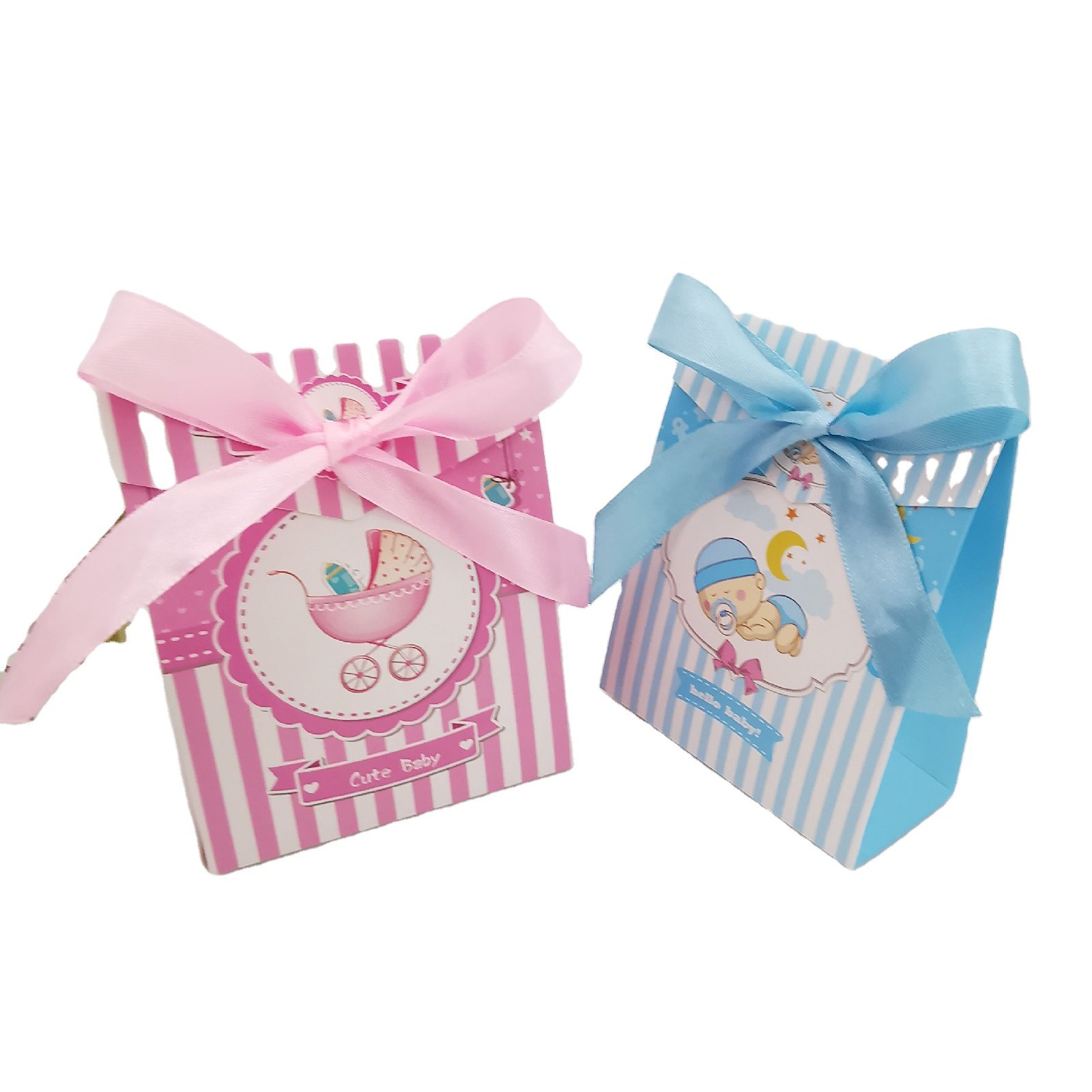 European design mini simple paper candy gift box with ribbon for baby birthday