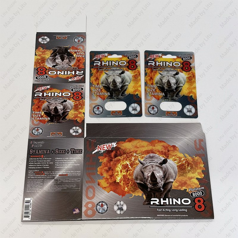 Wholesale Rhino Sex Pills for Men Erectile Dysfunction Male Sexual Enhancement Pill Single Blister Card Display Box Packaging