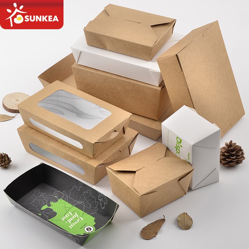 Disposable custom made printed paper package takeout box for food