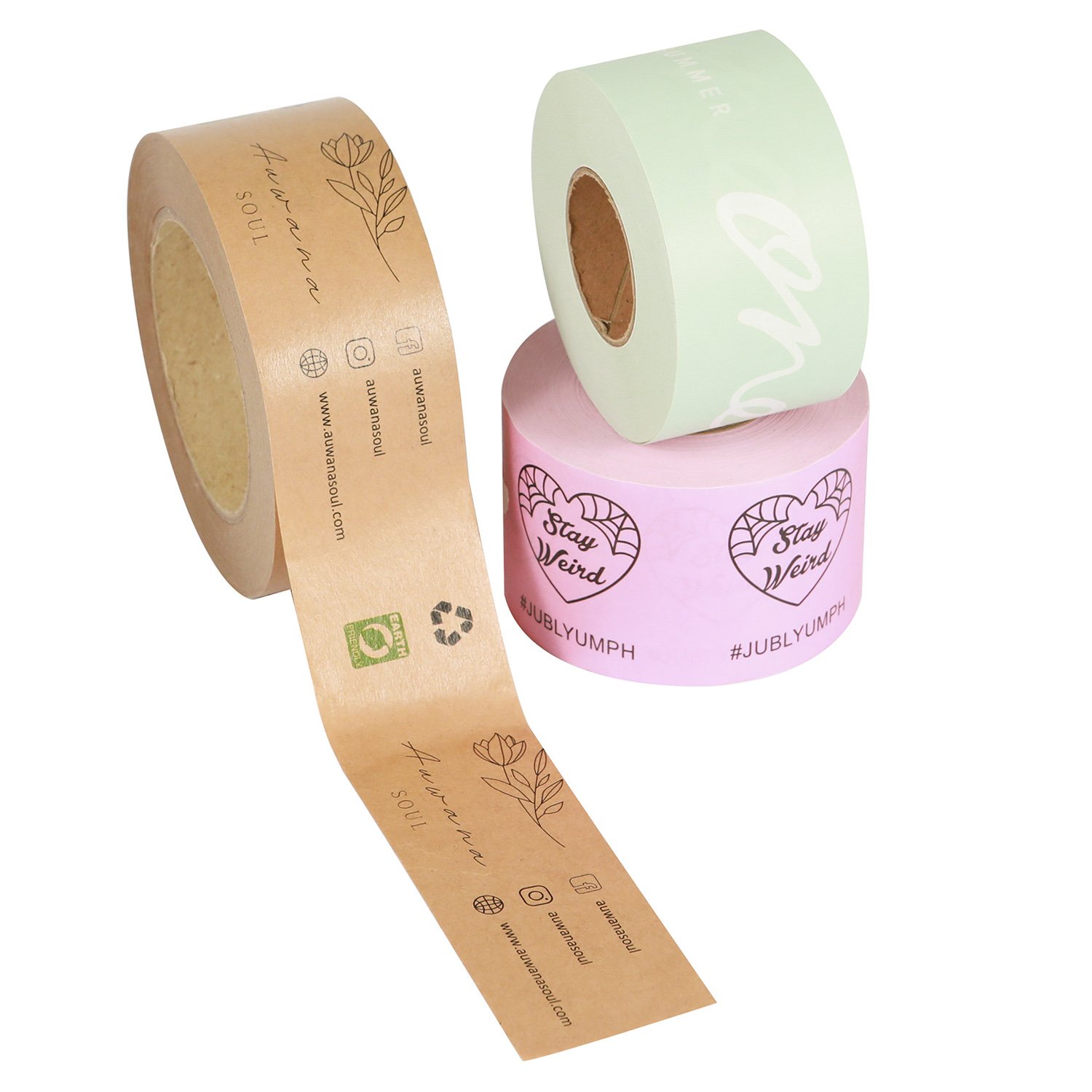 Custom Brand Eco-Friendly Biodegradable Kraft Paper Packaging Logo Tape Recyclable Writable Packing Shipping Tape For Sealing