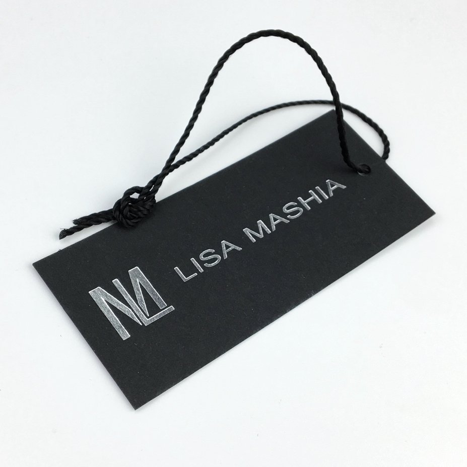 Luxury Custom Printed Gold Foil Hot Stamping Logo Garment Hang Tag Coated Paper Clothing Brand Hangtag Black And Gold Swing Tag