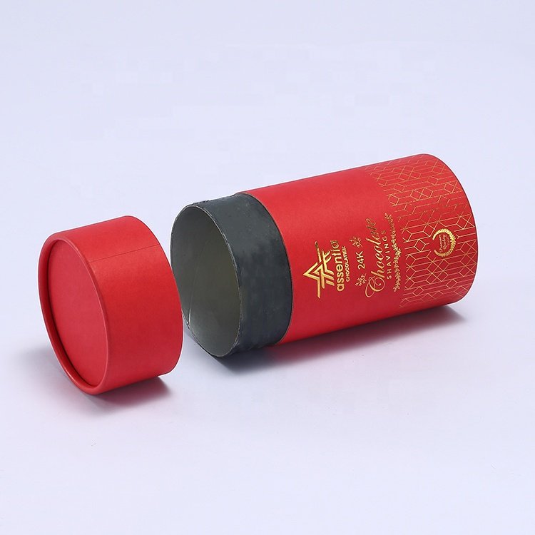 Factory custom gold foil round red paper food packiging candy tube box packaging for chocolates