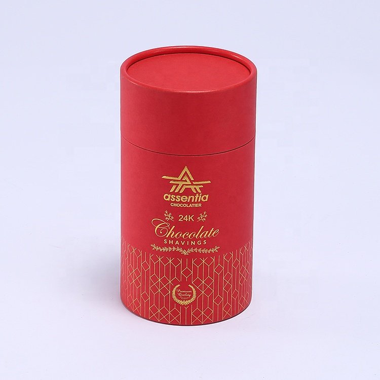Factory custom gold foil round red paper food packiging candy tube box packaging for chocolates
