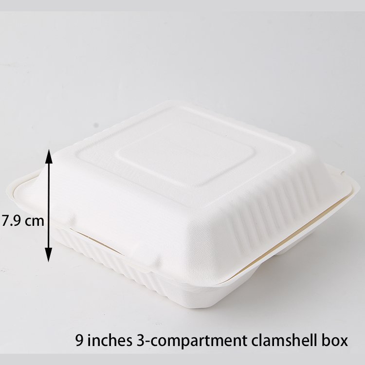 Disposable ecopack food rectangular thickened oil-proof food container primary color bagasse takeaway paper packaging boxes