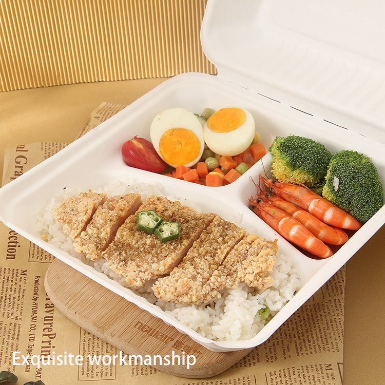 Disposable ecopack food rectangular thickened oil-proof food container primary color bagasse takeaway paper packaging boxes