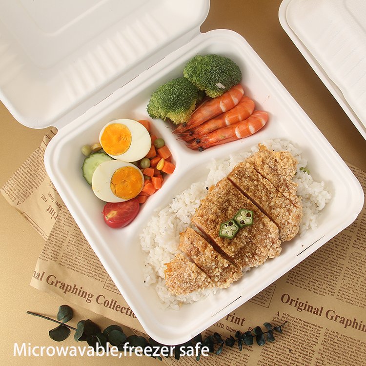 Disposable ecopack food rectangular thickened oil-proof food container primary color bagasse takeaway paper packaging boxes
