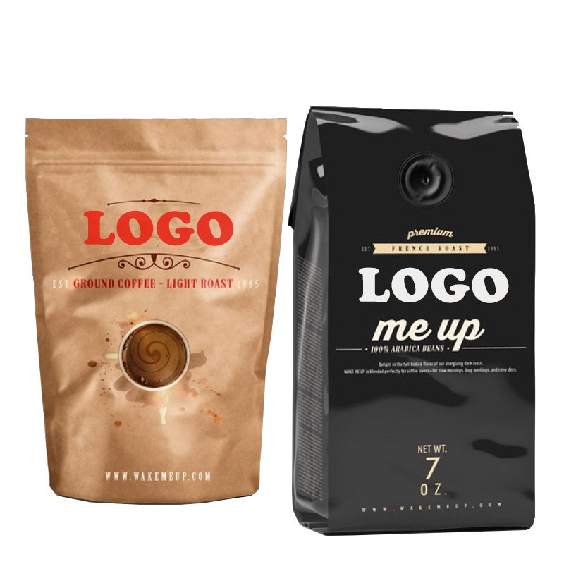 Block Bottom Bean Coffee Packaging Bag With Valve And Zipper