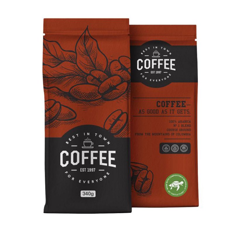 Block Bottom Bean Coffee Packaging Bag With Valve And Zipper