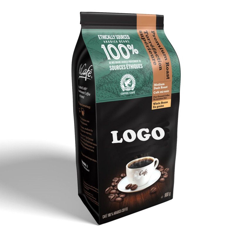 Block Bottom Bean Coffee Packaging Bag With Valve And Zipper