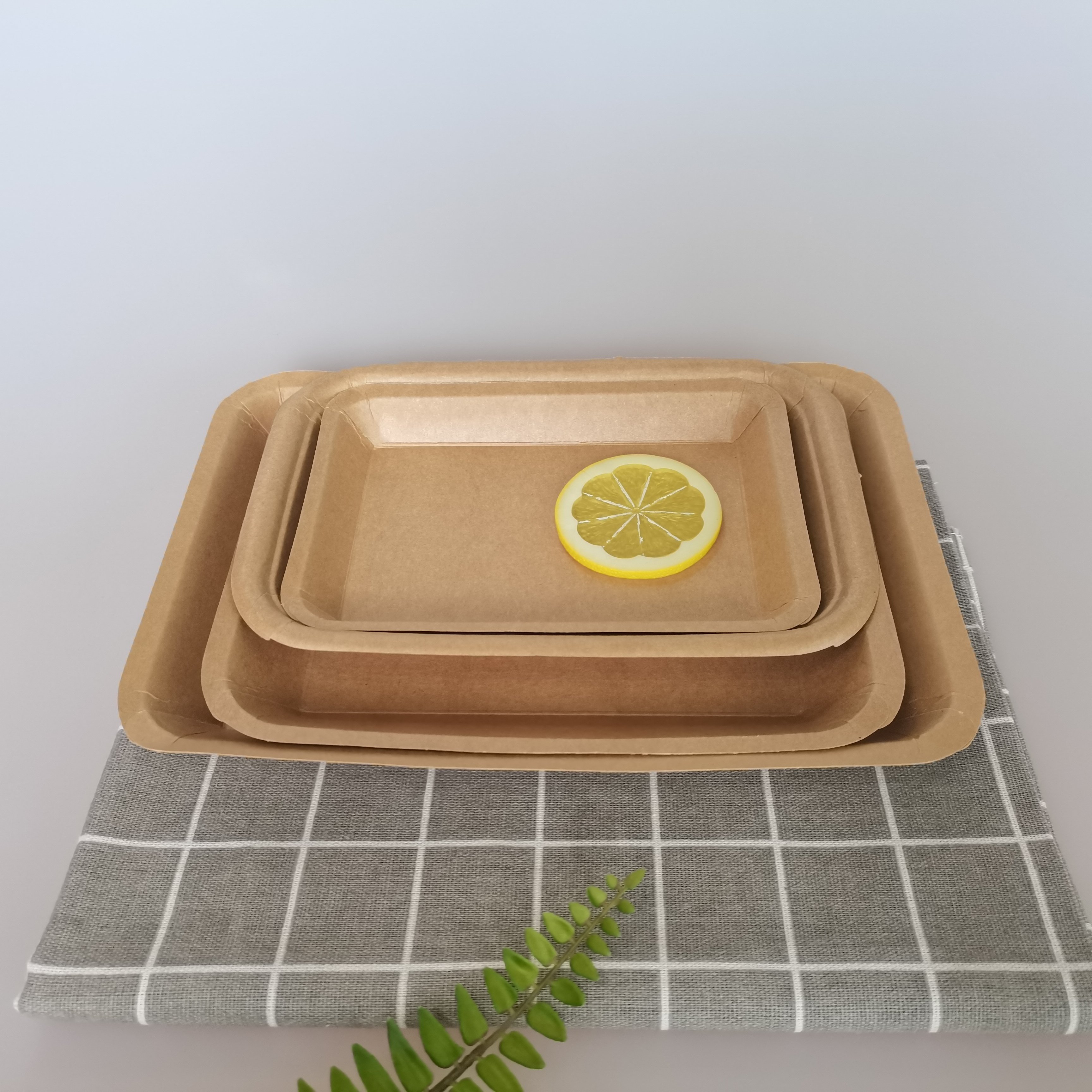 Biodegradable Kraft Paper Food Trays Box Take Out Kraft Paper Tray Oven Safe Butger Five-Part Kraft Paper Rectangular Tray