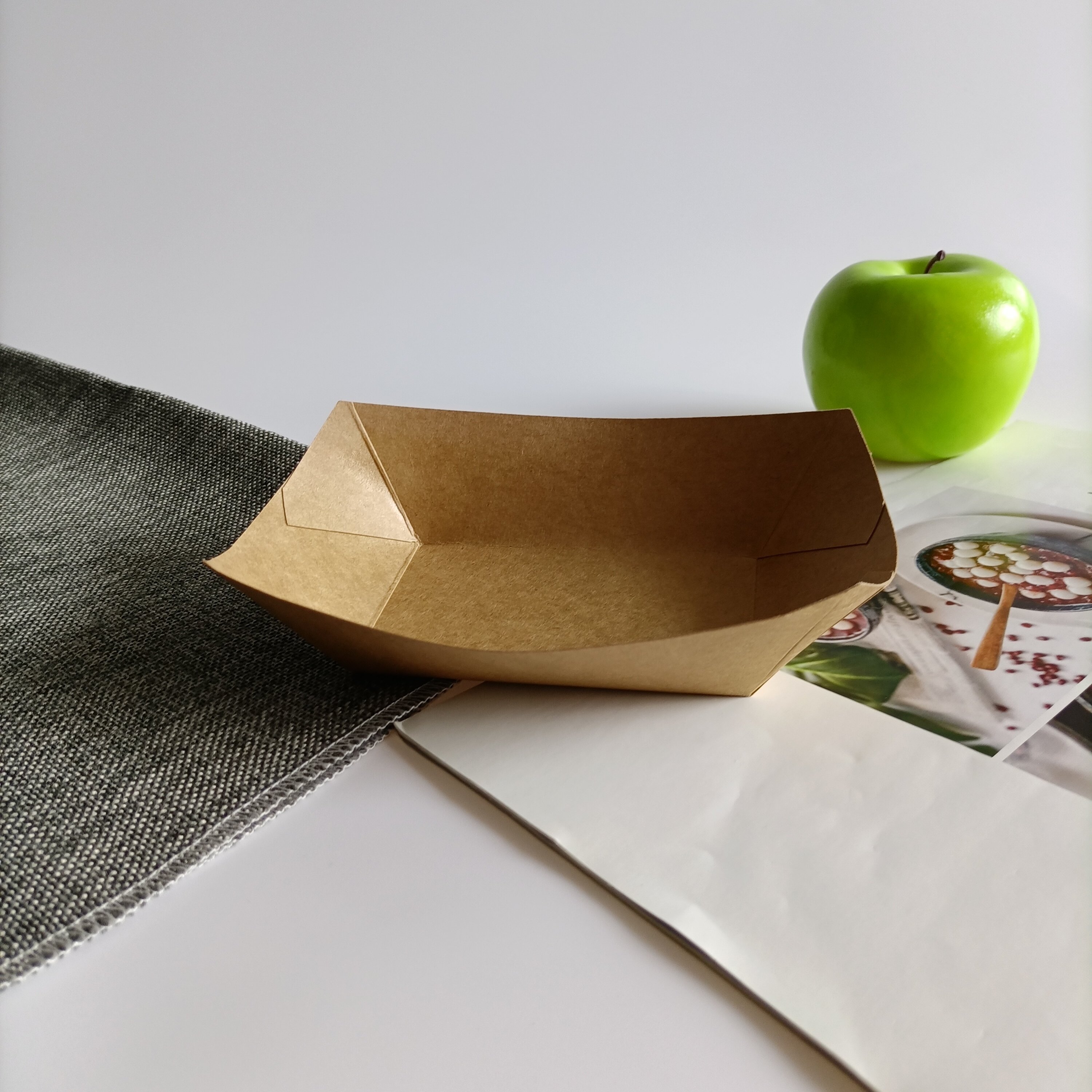 Biodegradable Kraft Paper Food Trays Box Take Out Kraft Paper Tray Oven Safe Butger Five-Part Kraft Paper Rectangular Tray