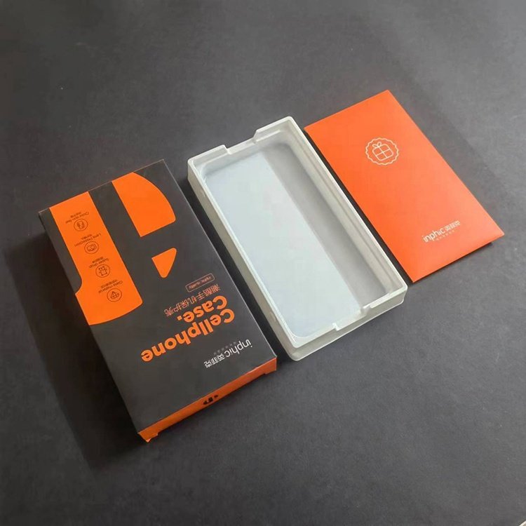 Customize Plain Paper Box with White Blister Tray Packaging for mobile Cellphone Case and Screen Tempered Glass Protector
