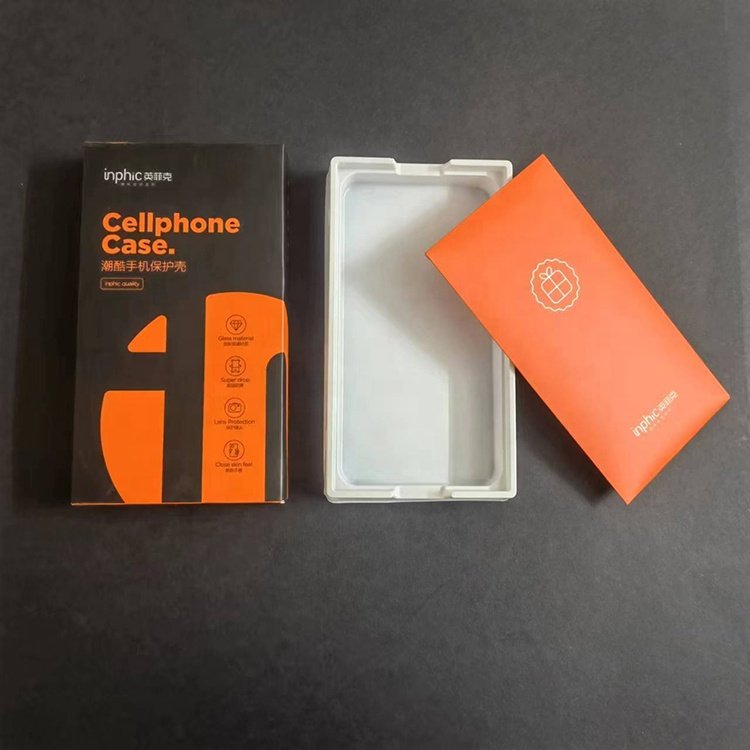 Customize Plain Paper Box with White Blister Tray Packaging for mobile Cellphone Case and Screen Tempered Glass Protector