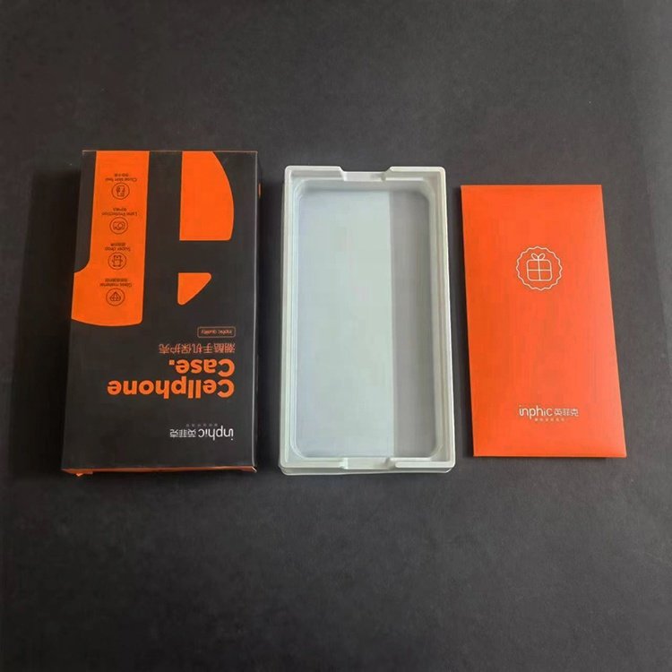 Customize Plain Paper Box with White Blister Tray Packaging for mobile Cellphone Case and Screen Tempered Glass Protector