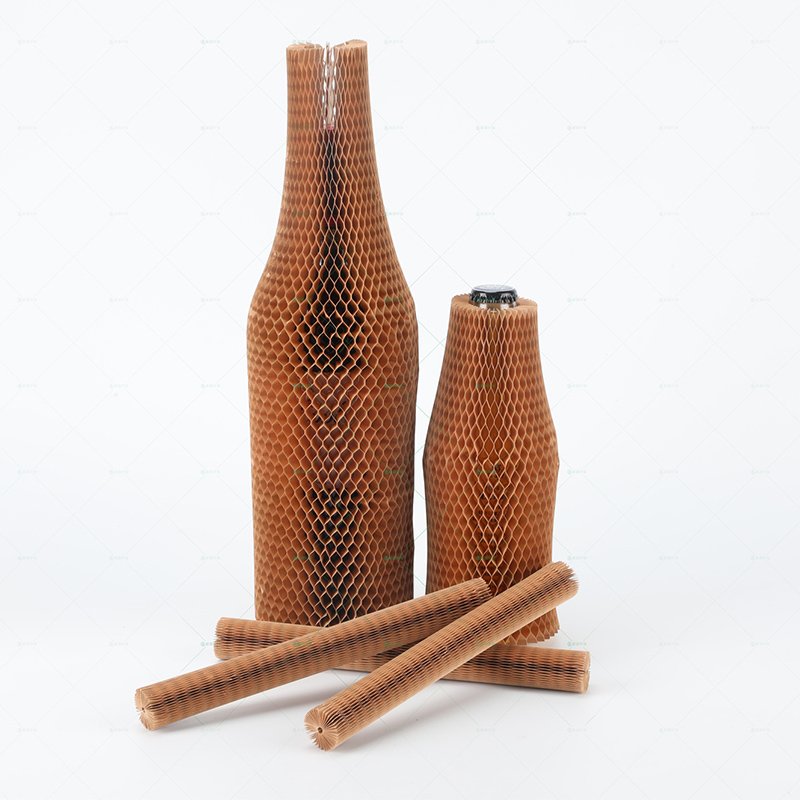 Environmentally friendly degradable kraft honeycomb paper sleeve for red wine package bottle sleeve.