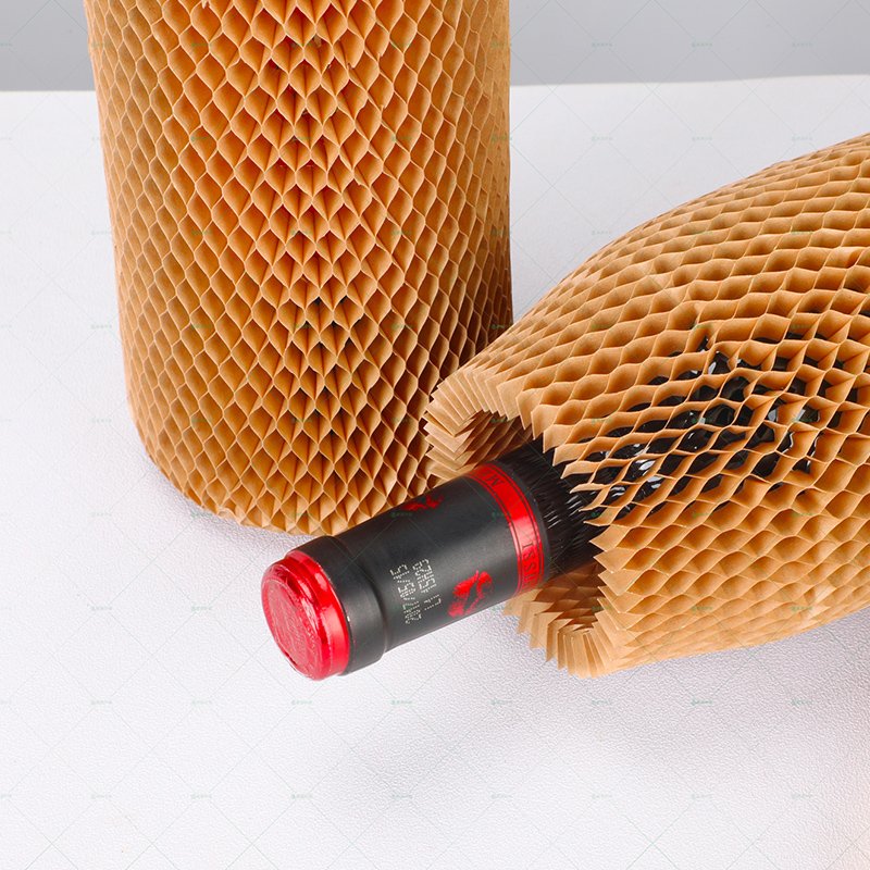 Environmentally friendly degradable kraft honeycomb paper sleeve for red wine package bottle sleeve.