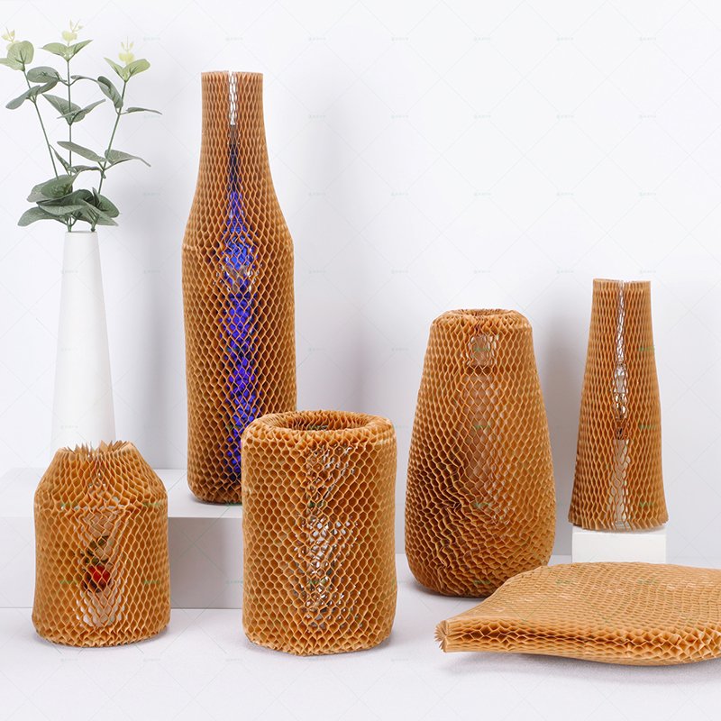 Environmentally friendly degradable kraft honeycomb paper sleeve for red wine package bottle sleeve.