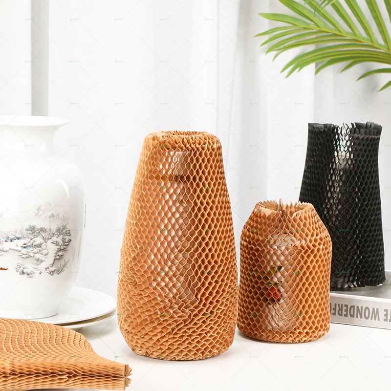 Environmentally friendly degradable kraft honeycomb paper sleeve for red wine package bottle sleeve.