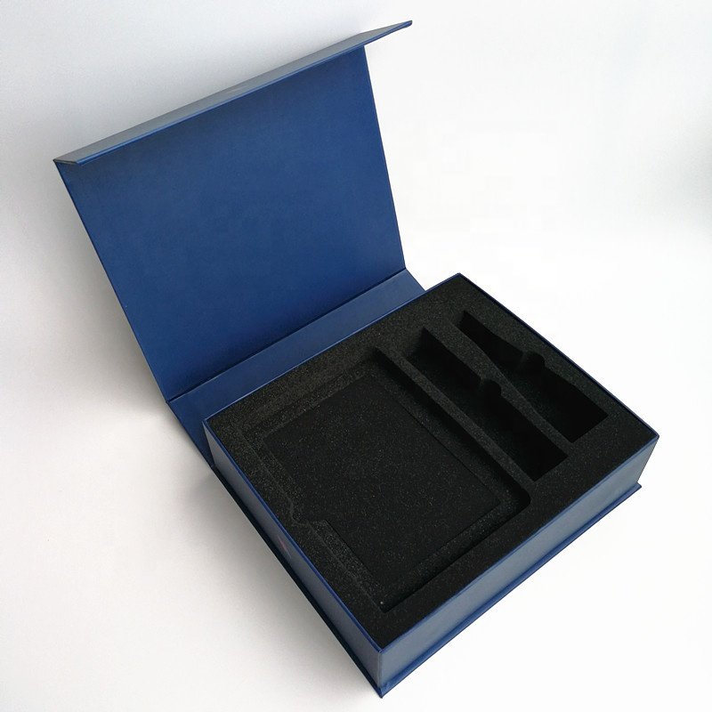 Factory direct sales navy blue cosmetics gift box with blister inner support