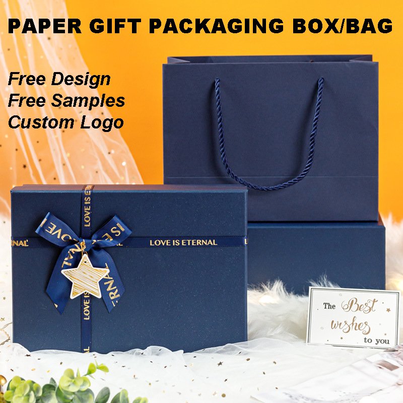 Wholesale Blue Bow Perfume Lipstick Birthday Gifts Packaging Empty Box Custom Packaging Paper Bag Paper Boxes For Gifts