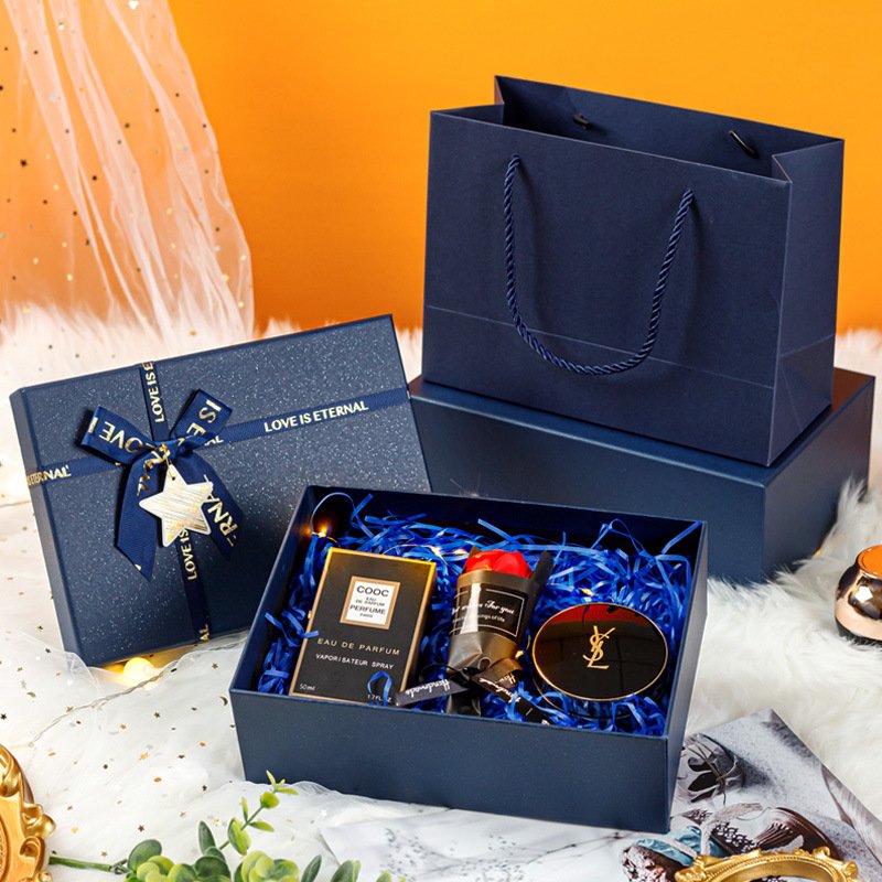 Wholesale Blue Bow Perfume Lipstick Birthday Gifts Packaging Empty Box Custom Packaging Paper Bag Paper Boxes For Gifts