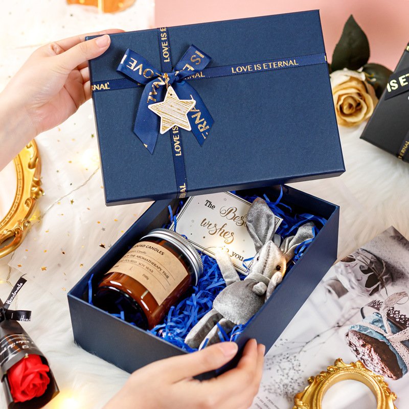 Wholesale Blue Bow Perfume Lipstick Birthday Gifts Packaging Empty Box Custom Packaging Paper Bag Paper Boxes For Gifts
