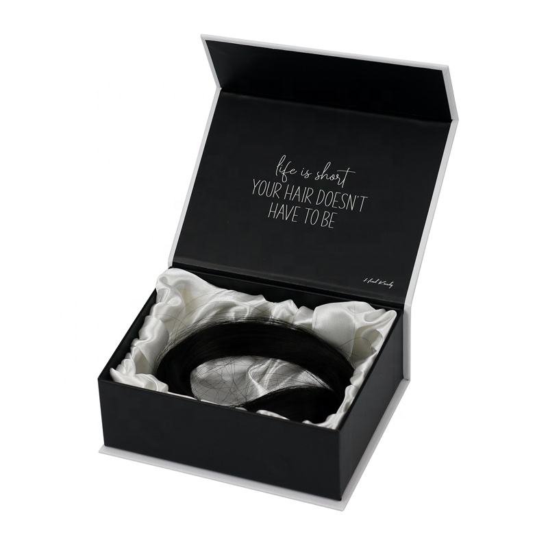Custom Logo Black Paper Box Package Hair Wig Packing Boxes Magnetic Gift Wig Packaging Boxes