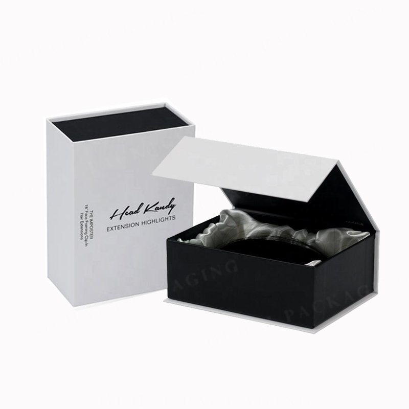 Custom Logo Black Paper Box Package Hair Wig Packing Boxes Magnetic Gift Wig Packaging Boxes