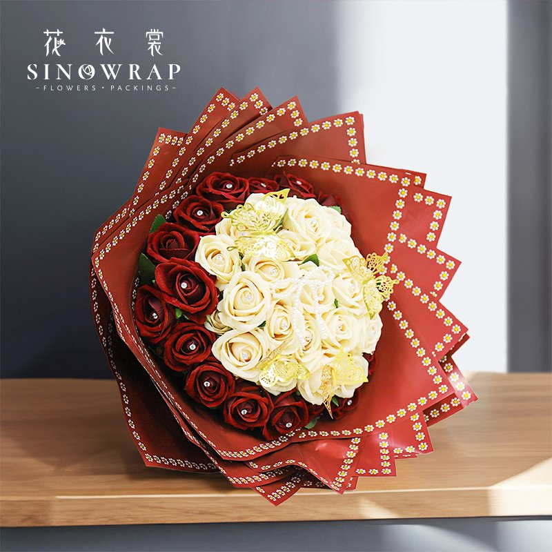 2024 Sinowrap hot sell retail sell and wholesales waterproof double sided printed daisy flower wrapping paper florist supplier