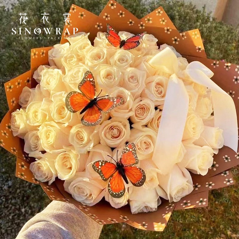 2024 Sinowrap hot sell retail sell and wholesales waterproof double sided printed daisy flower wrapping paper florist supplier