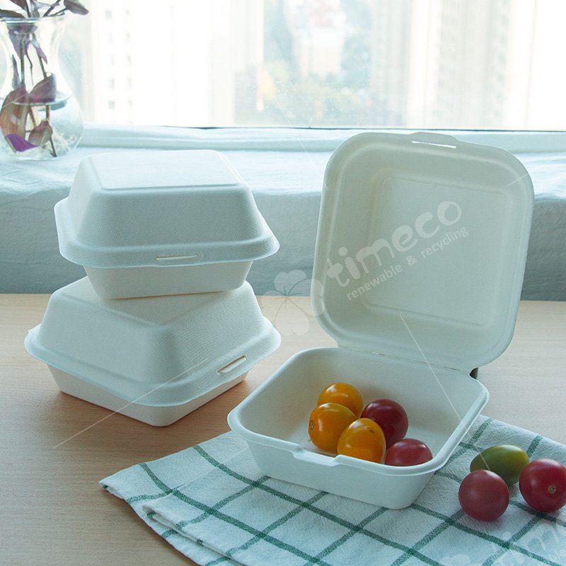 Bagasse Biodegradable Food Container Sugarcane Hamburger Box 6 Inch All Size Clamshell Box paper box packaging