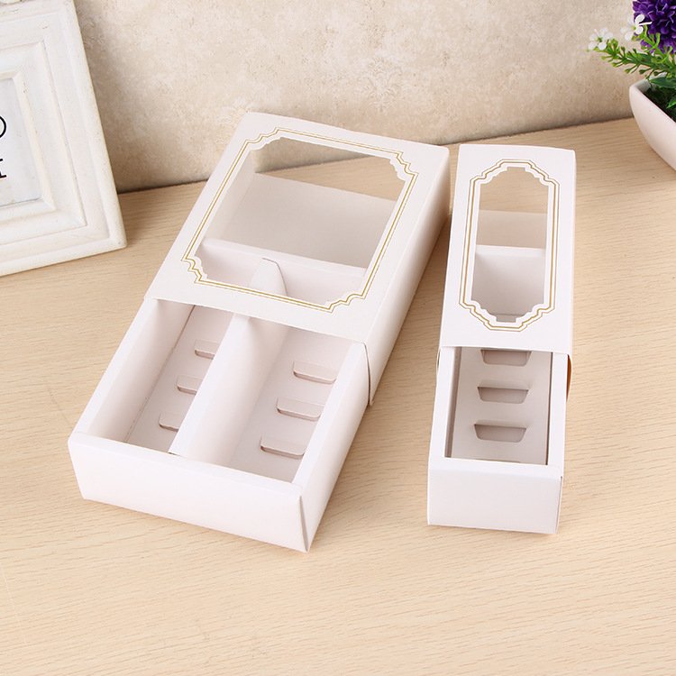 Customized Luxury white Gift Food Biscuit 10 pieces Macaron Packing Box Sweet Cookie Packaging Paper Macaron Box