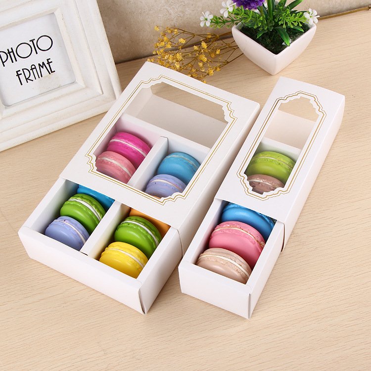 Customized Luxury white Gift Food Biscuit 10 pieces Macaron Packing Box Sweet Cookie Packaging Paper Macaron Box
