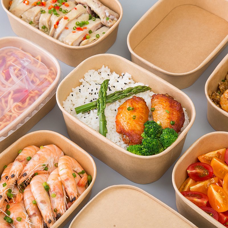 oval Kraft Paper Bowl Takeout Boxes Disposable For Salad Bamboo Pulp Rectangular Paper Food Bowl Container Supplier With Lid