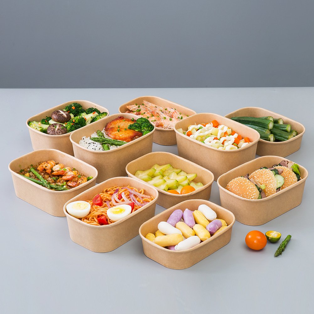 oval Kraft Paper Bowl Takeout Boxes Disposable For Salad Bamboo Pulp Rectangular Paper Food Bowl Container Supplier With Lid