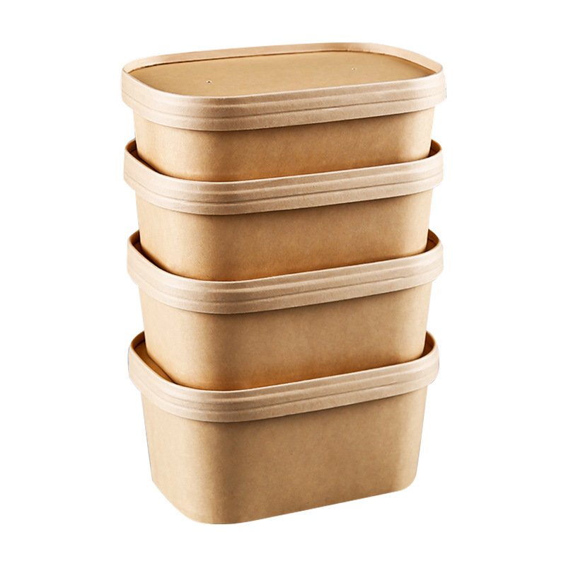 oval Kraft Paper Bowl Takeout Boxes Disposable For Salad Bamboo Pulp Rectangular Paper Food Bowl Container Supplier With Lid