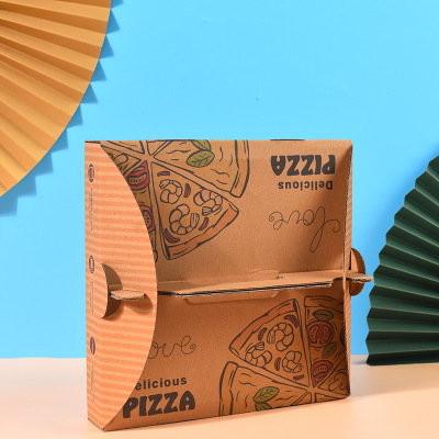 Wholesale Large And Small Brown Paper Packaging Box Handle Portable Pizza Box With Customized