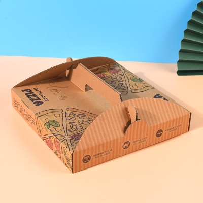 Wholesale Large And Small Brown Paper Packaging Box Handle Portable Pizza Box With Customized