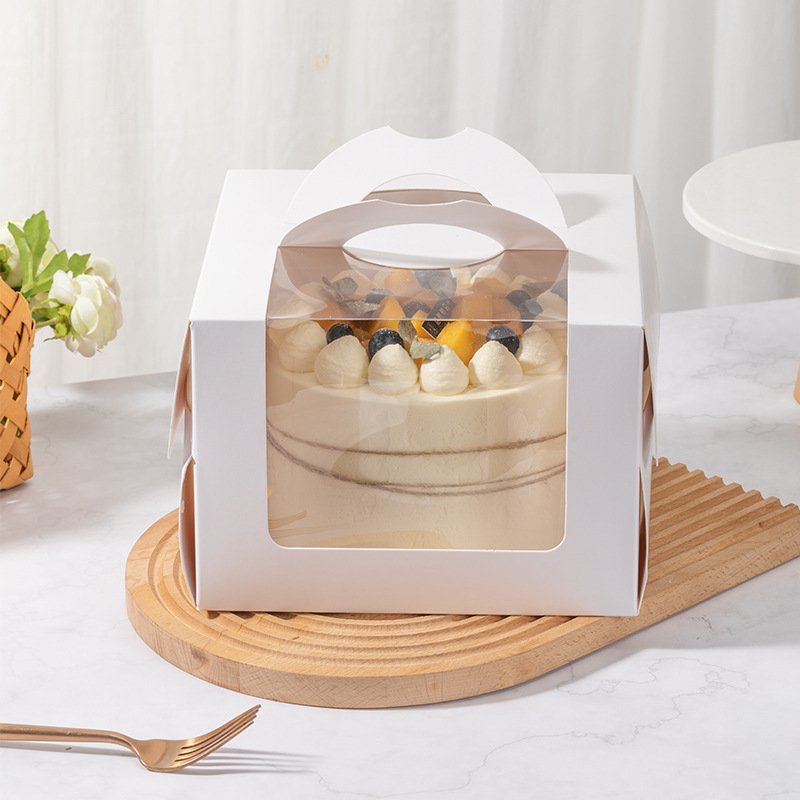 Food Grade Paper Cake Box Packaging Cake Slice Box With Window Handle Cake Board