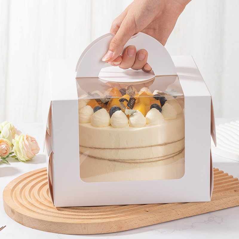 Food Grade Paper Cake Box Packaging Cake Slice Box With Window Handle Cake Board