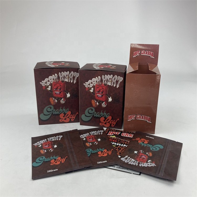 Customized Printed Grabba Leaves Kraft Paper Boxes for Tobacco Leaf Packaging Paper Sachet With Display Paper Box