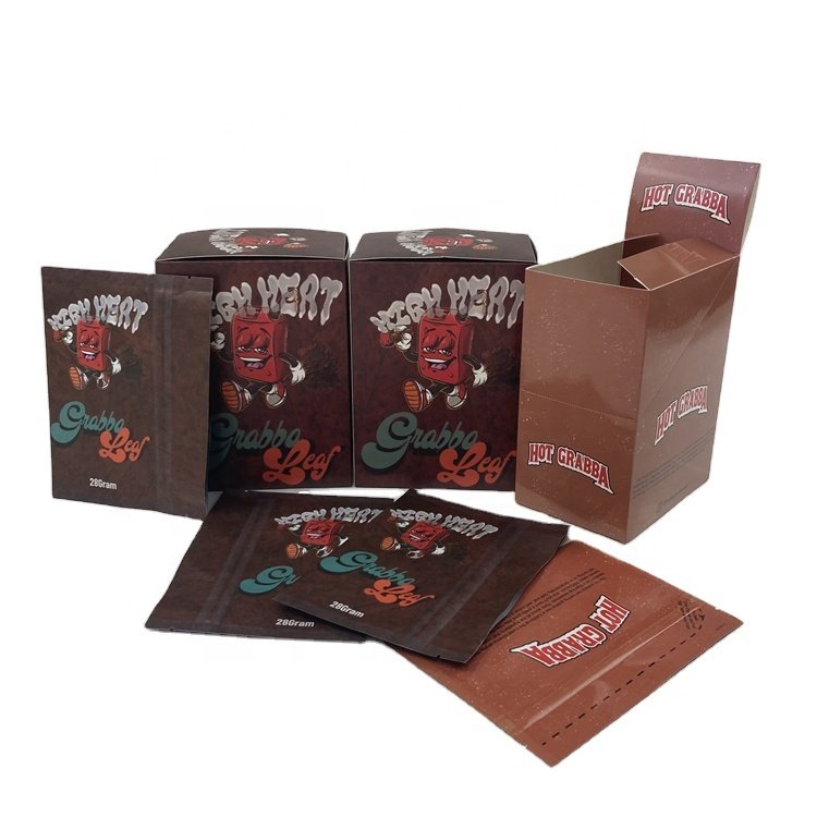 Customized Printed Grabba Leaves Kraft Paper Boxes for Tobacco Leaf Packaging Paper Sachet With Display Paper Box