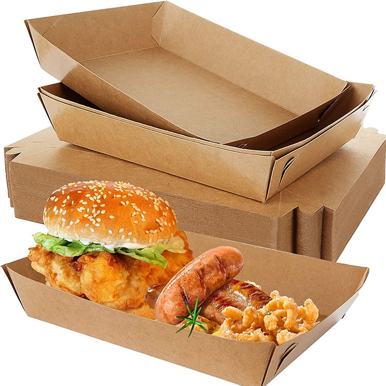 Custom Eco-Friendly Disposable Kraft Paper Boat Fries Fried Chicken Fast Food Packaging Tray