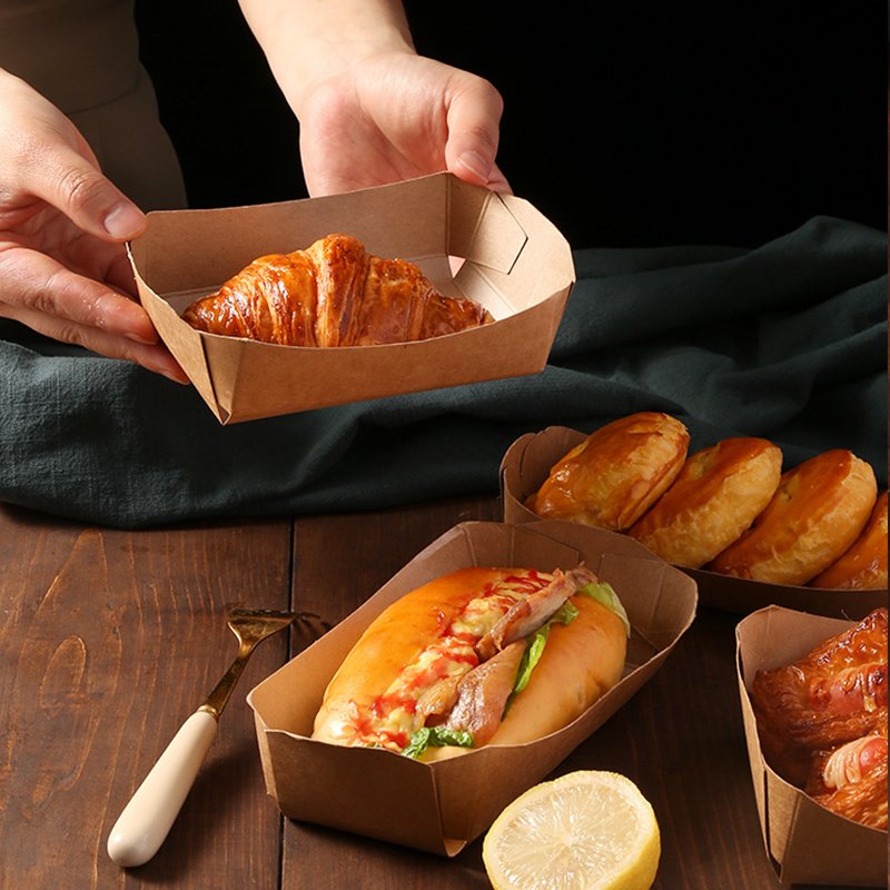 Custom Eco-Friendly Disposable Kraft Paper Boat Fries Fried Chicken Fast Food Packaging Tray