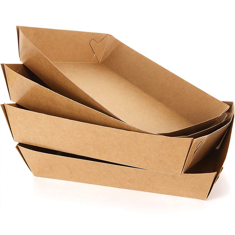 Custom Eco-Friendly Disposable Kraft Paper Boat Fries Fried Chicken Fast Food Packaging Tray