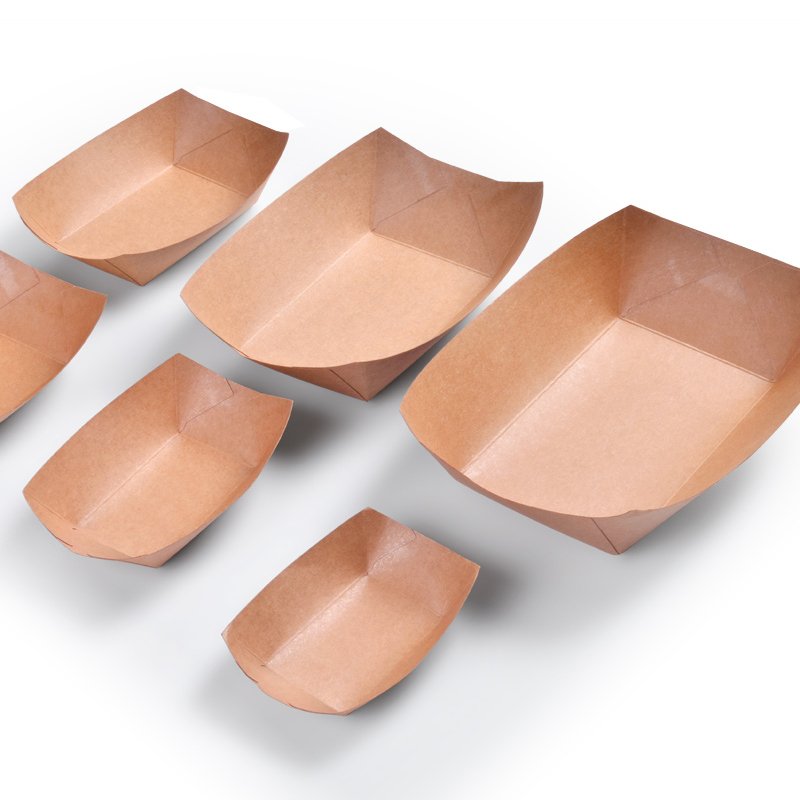 Custom Eco-Friendly Disposable Kraft Paper Boat Fries Fried Chicken Fast Food Packaging Tray
