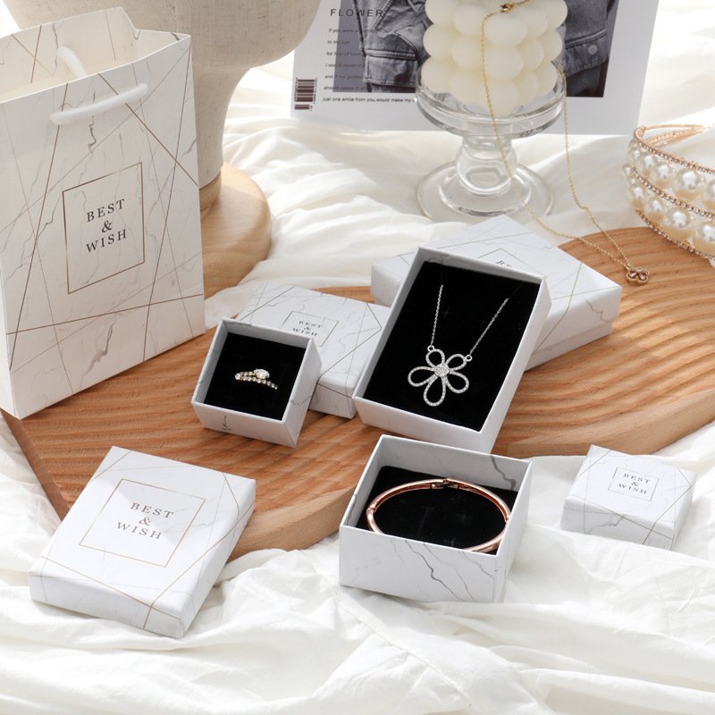 Personalized Logo Mini Small Marble Pattern Fashion Ornaments Box Caixas De Papel Rigid Paper Gift Jewelry Packaging Box