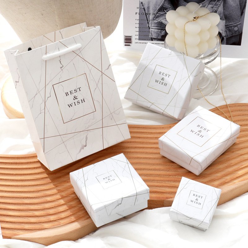 Personalized Logo Mini Small Marble Pattern Fashion Ornaments Box Caixas De Papel Rigid Paper Gift Jewelry Packaging Box