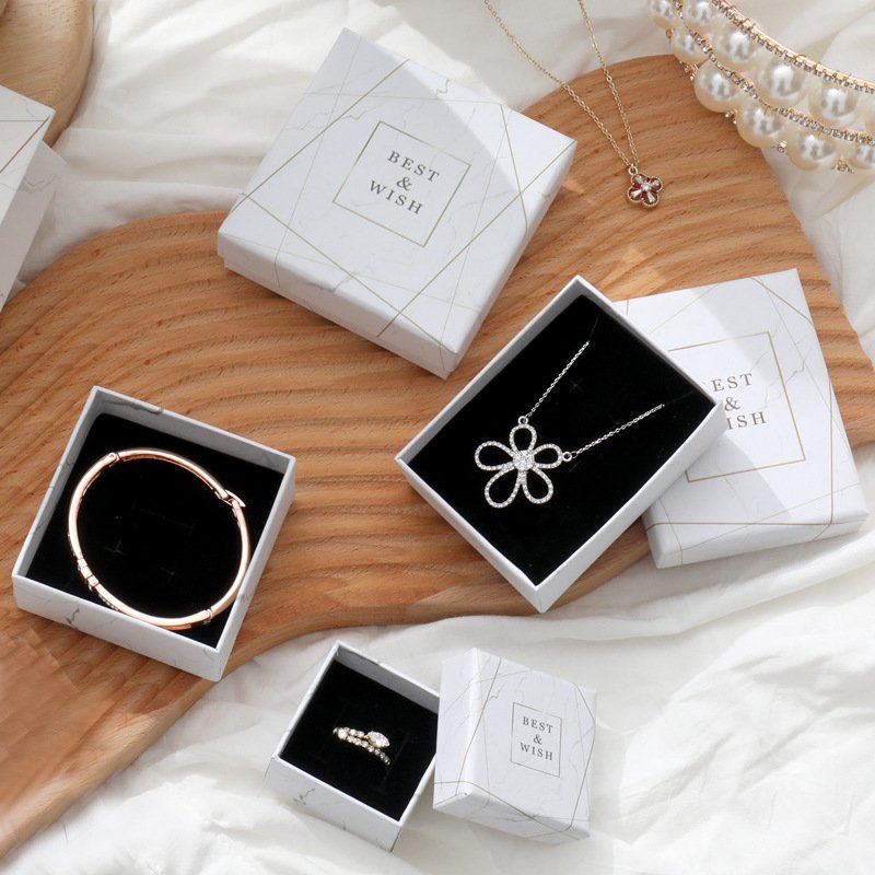 Personalized Logo Mini Small Marble Pattern Fashion Ornaments Box Caixas De Papel Rigid Paper Gift Jewelry Packaging Box