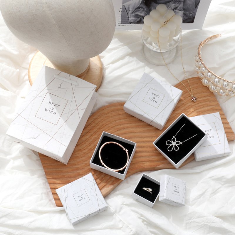 Personalized Logo Mini Small Marble Pattern Fashion Ornaments Box Caixas De Papel Rigid Paper Gift Jewelry Packaging Box